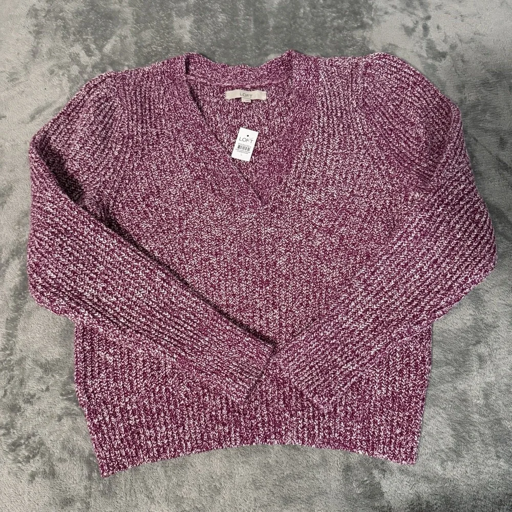 LOFT Blend Knit Sweater Womens L Pink‎ Marled Long Sleeve V Neck